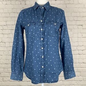 ALEXANDER Jordan Heart Print Cotton Button Down Shirt Small